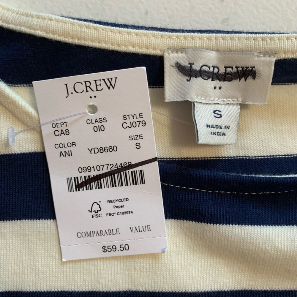J Crew Factory Navy Short Sleeve Striped Button Shoulder Tee Size Small NWT - Picture 8 of 13